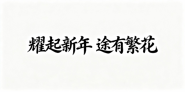 耀起新年  途有繁花   生成毛笔艺术字体，有曲线感，笔画大气背景色白色