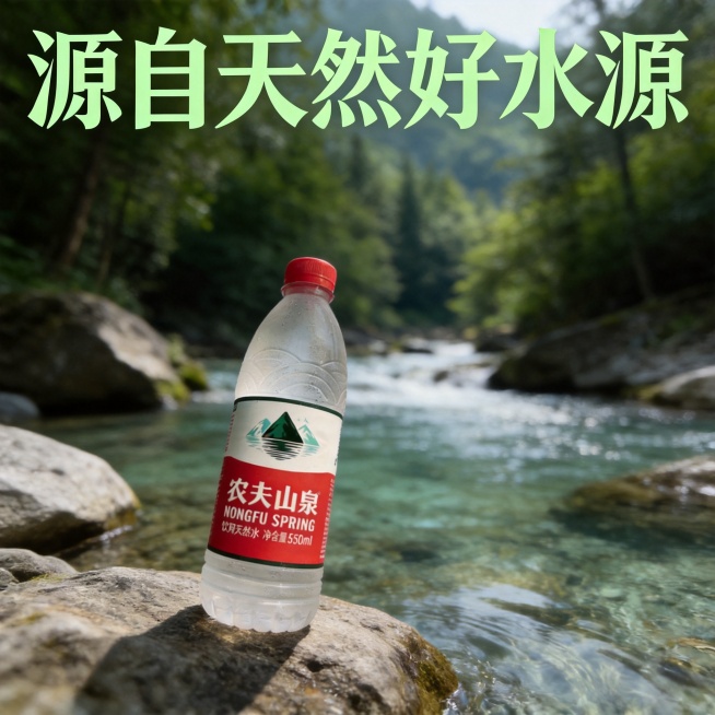 「图片1」生成八张产品主图，以图中的农夫山泉为主产品，风格不限预览效果