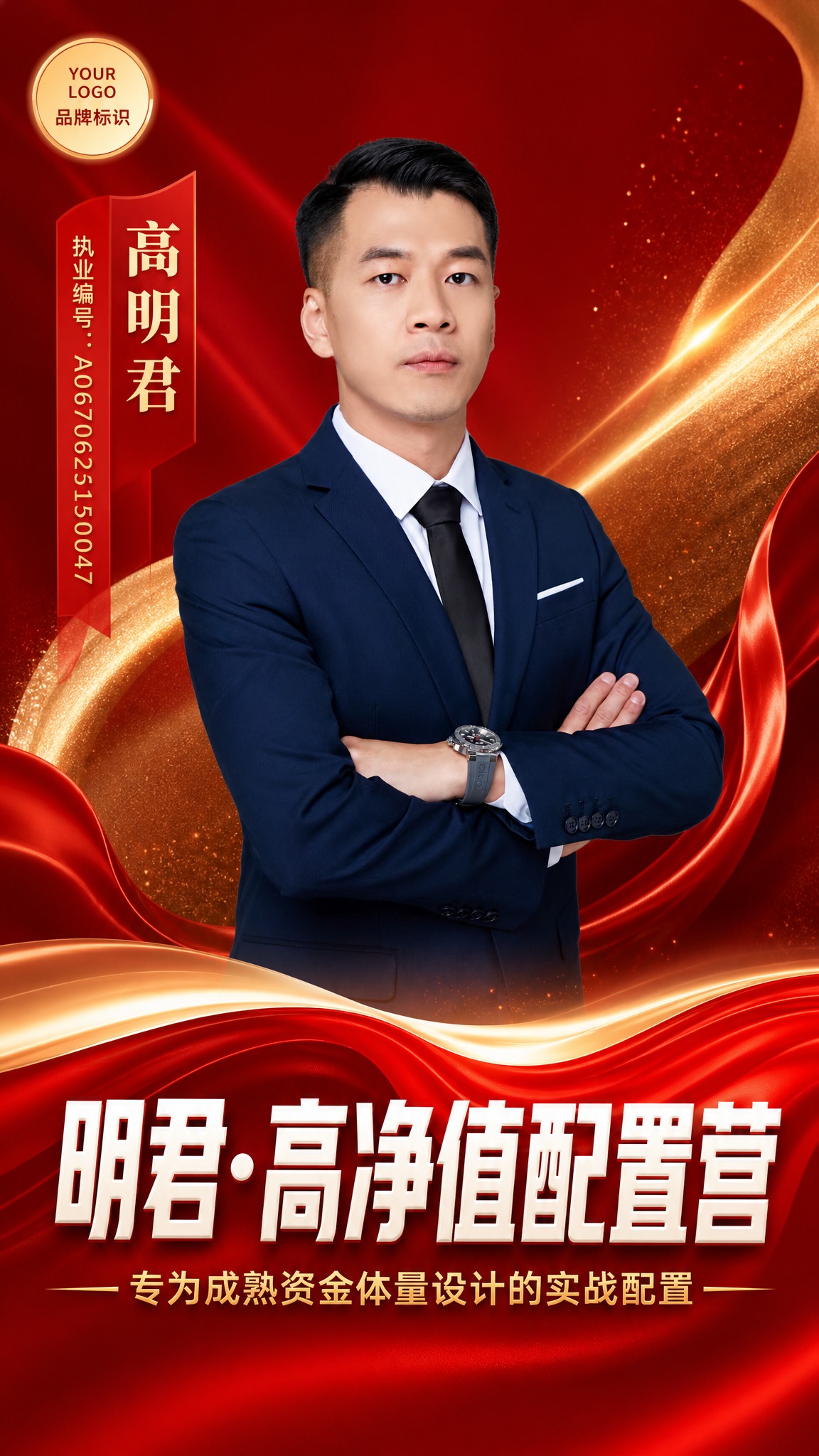 参考图2的红金高端竖版海报版式骨架，保留整体构图结构：顶部圆形… - 图片创意预览