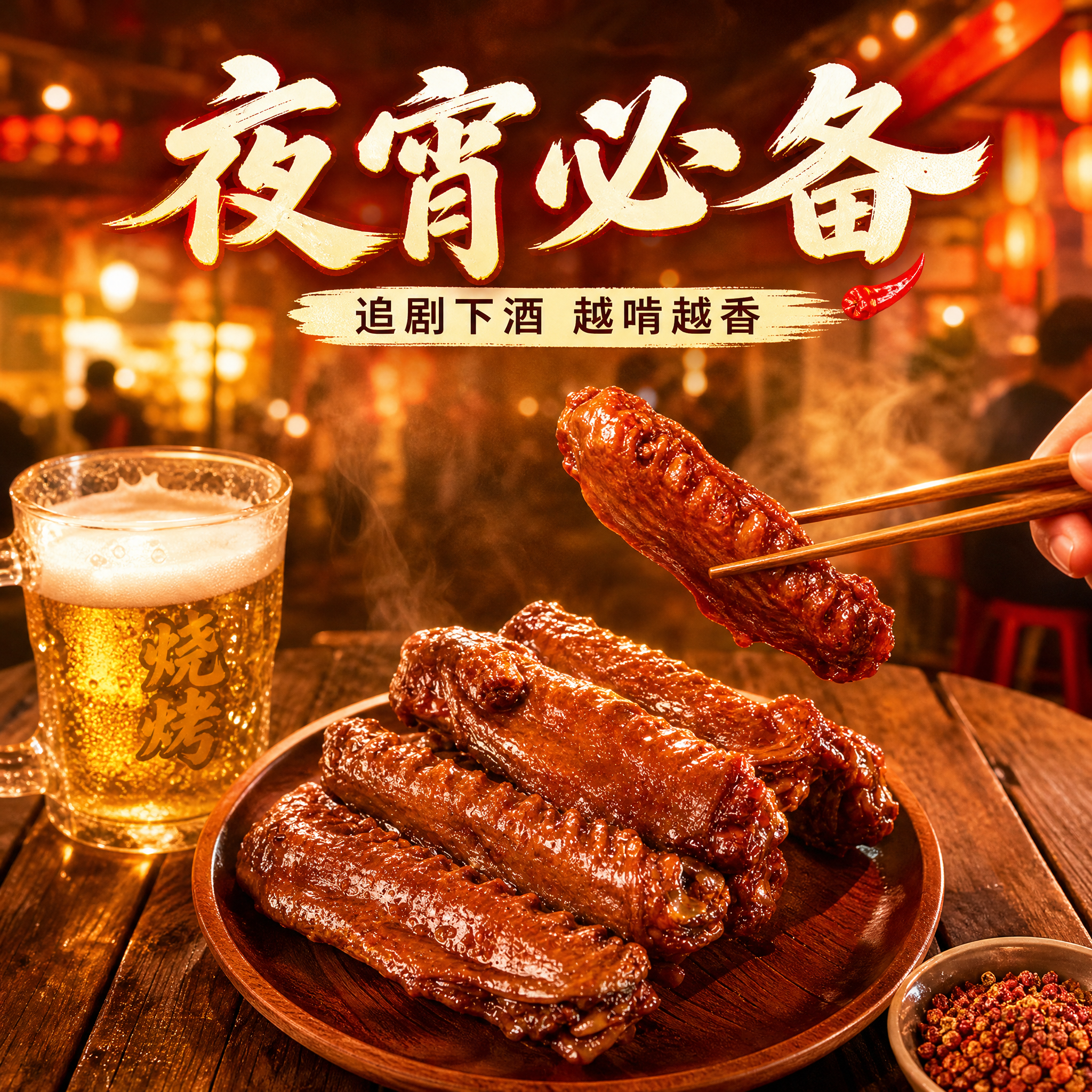 [主图-4] 麻辣鲜香卤鸭翅 食用场景 烟火气代入主题。 [统… - 图片创意预览