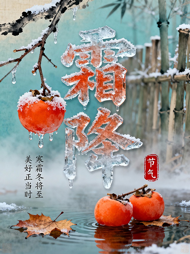 海报设计，节气海报设计，霜降节气海报设计，霜降，二十四节气