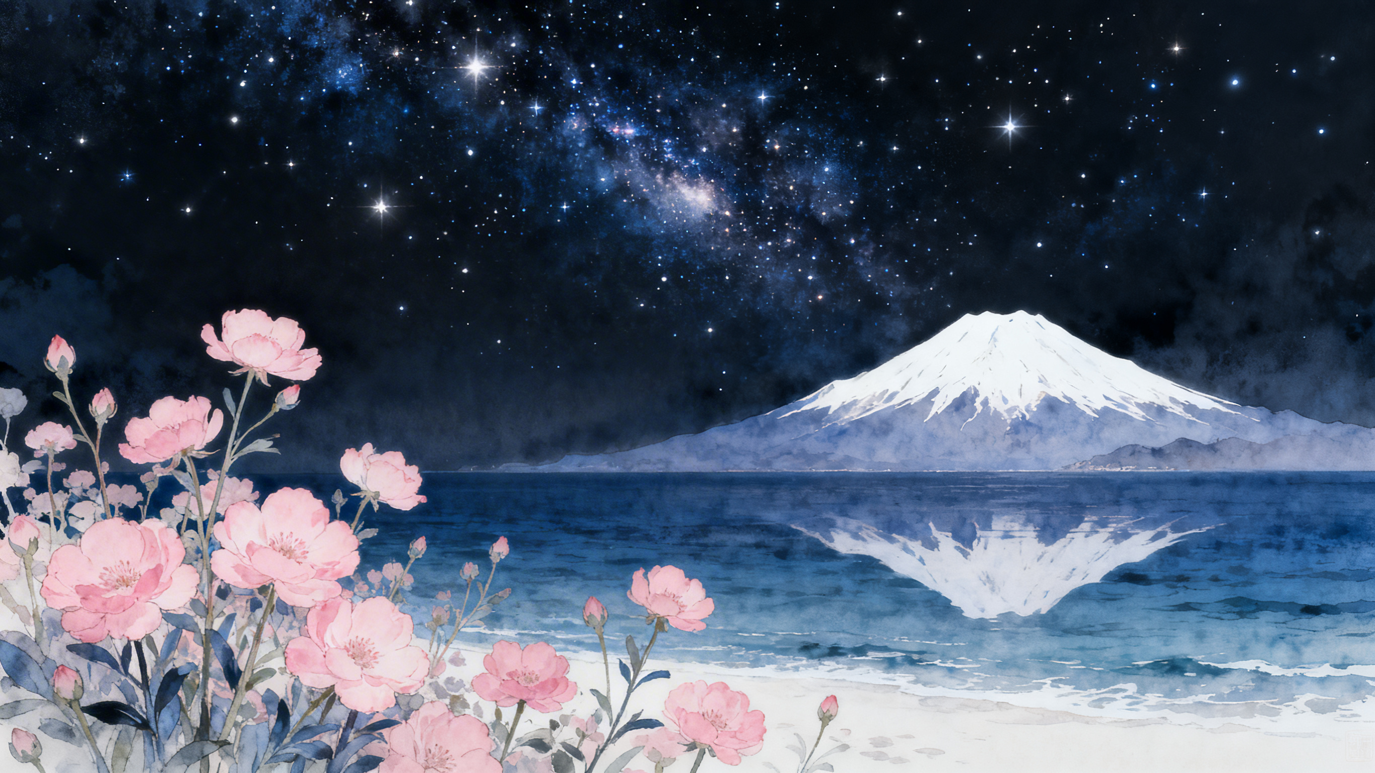 春江花月夜唯美场景，黑色夜空为底色，远方点缀着璀璨繁星，远处矗… - 图片创意预览