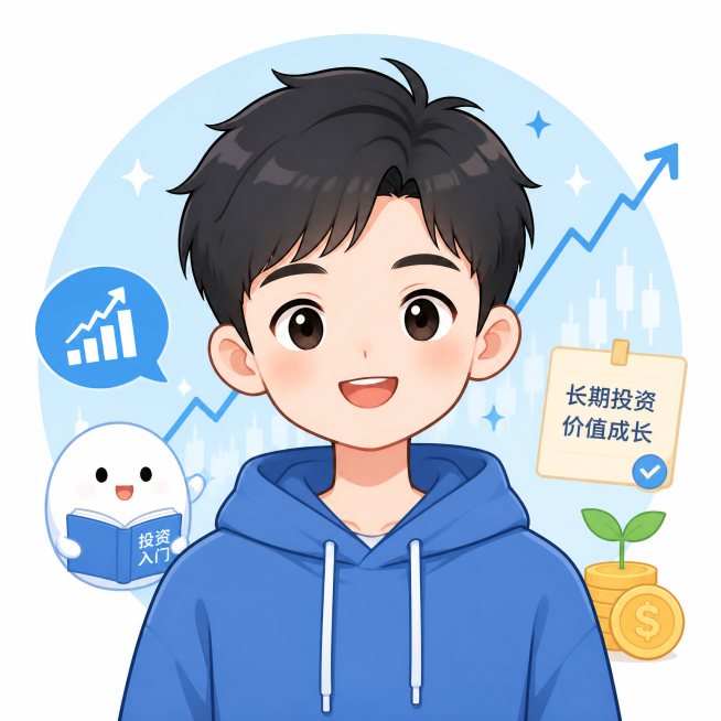 小白投资者主题的漫画头像，简约可爱风格，年轻男生，干净清爽的卡通画风，配色清新，留短发穿蓝色连帽卫衣，面带微笑预览效果