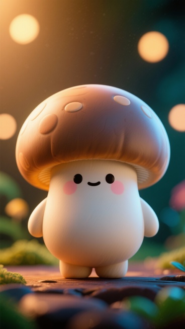 设计一个松茸为主题的3d矢量图，要拟人化，可爱，用于红包封面预览效果