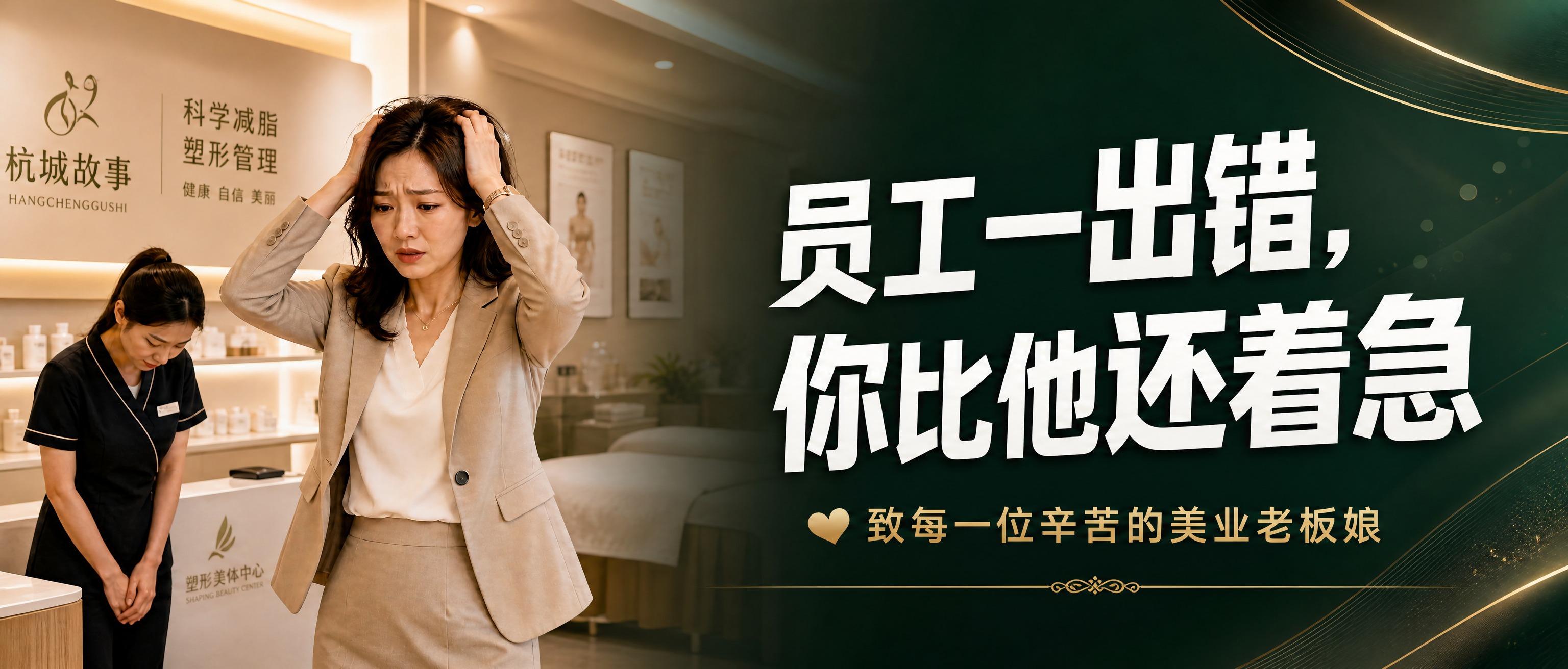 公众号封面图，横版，左图右文布局。左侧是真实的减肥塑形美容院店… - 图片创意预览