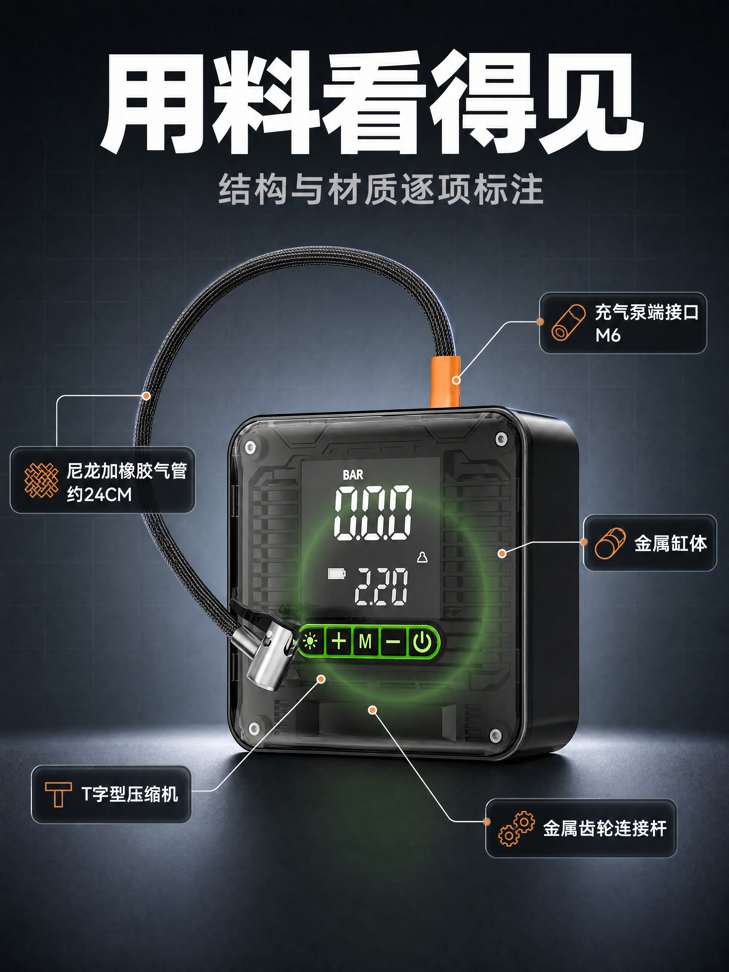 [商品] 使用【图1】便携式无线车载充气泵。保留黑色方形机身、… - 图片创意预览