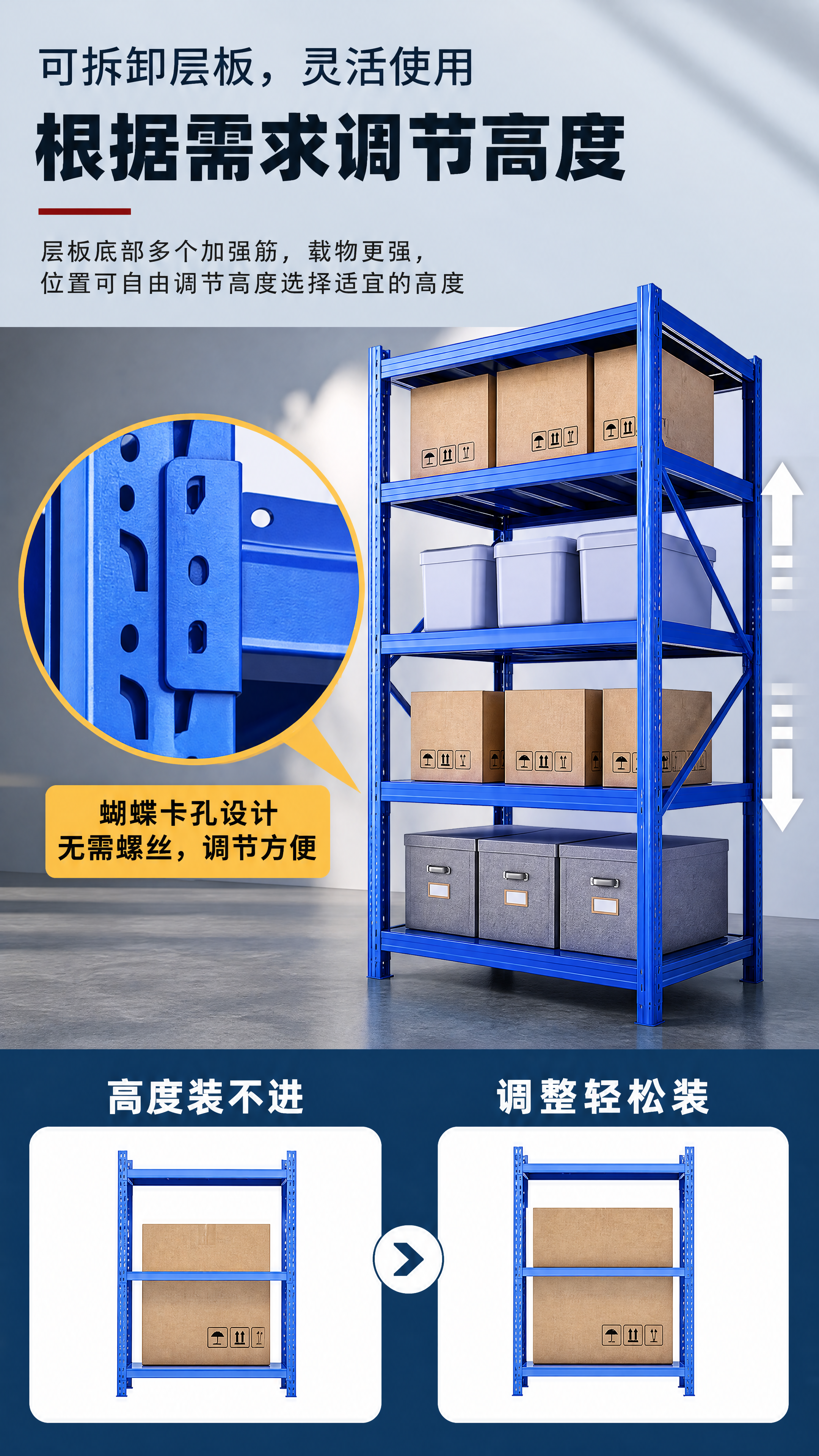 [商品] 使用【图1】蓝色仓储货架；保留立柱蝴蝶孔、层板卡扣、… - 图片创意预览