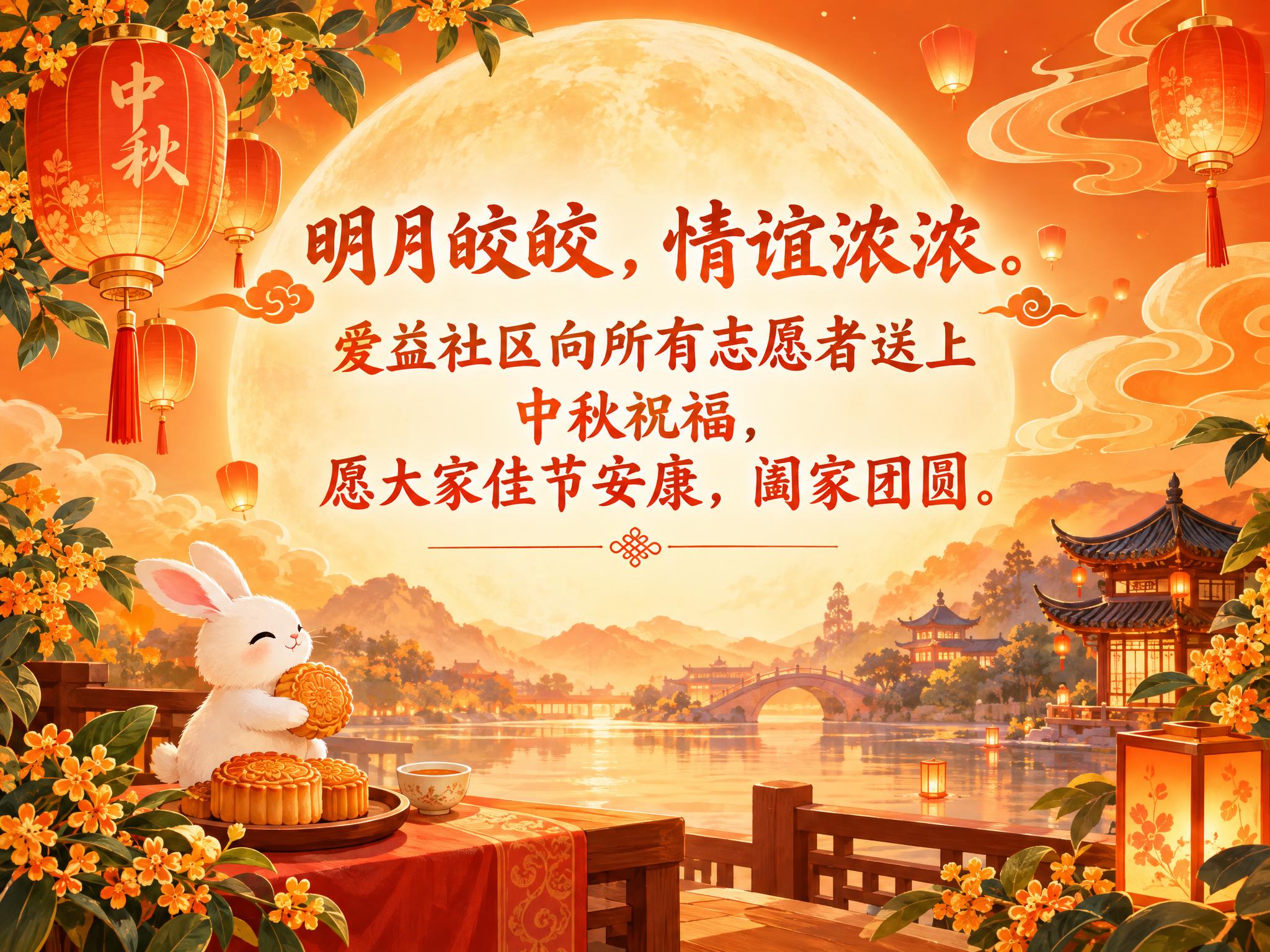 中秋节祝福海报，整体以橙色为主色调，融入橙色月亮、橙色祥云、橙… - 图片创意预览