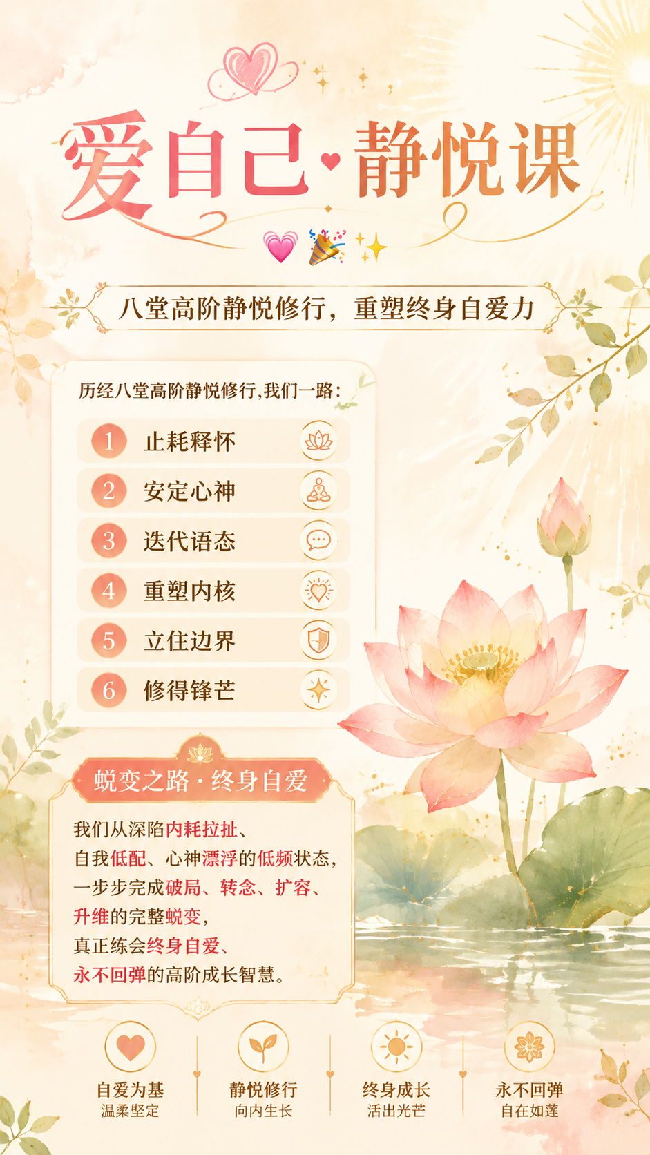 一张竖版9:16的高阶课程宣传海报，温暖治愈、宁静舒展、柔和疗… - 图片创意预览