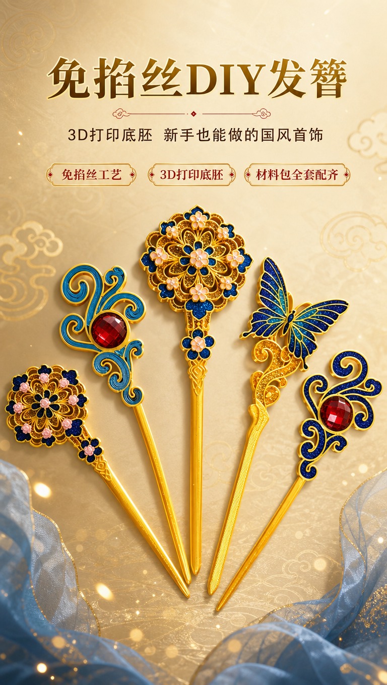 [商品] 使用【图1】5款3D打印DIY发簪成品全家福；保留每… - 图片创意预览