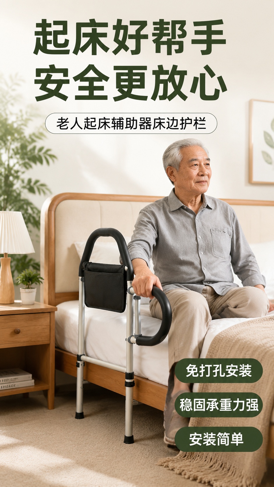 [第1屏] 详情页头图 - 起床辅助器床边扶手护栏宣传海报。本… - 图片创意预览