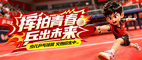 体育运动乒乓球课程营卡通感公众号首图
