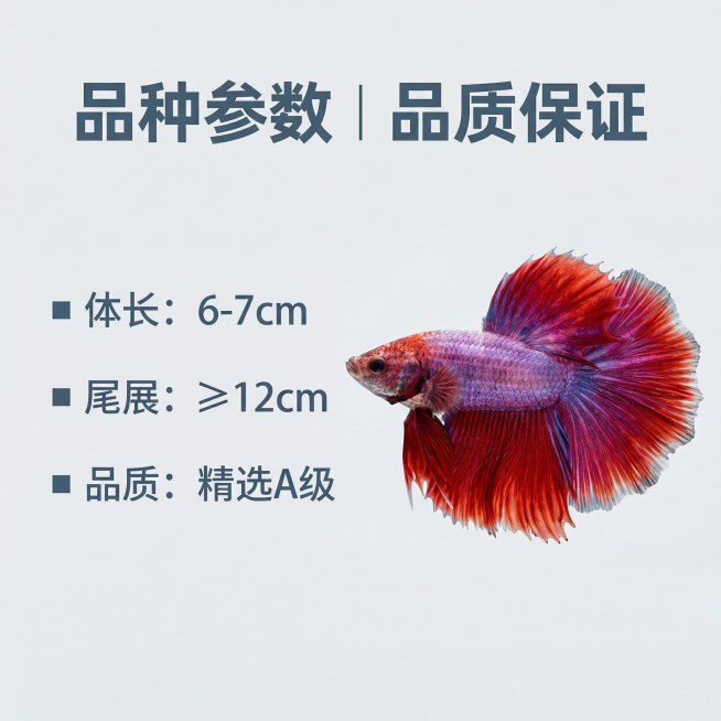 [主图 2] 重新生成核心参数展示
[主图主题] 泰国斗鱼核心品质展示
[氛围/风格] 专业参数风，清晰直观，品质感强
[画面元素] 原图片中的泰国斗鱼保持外观100%一致，斗鱼整体展示在画面右侧，左预览效果