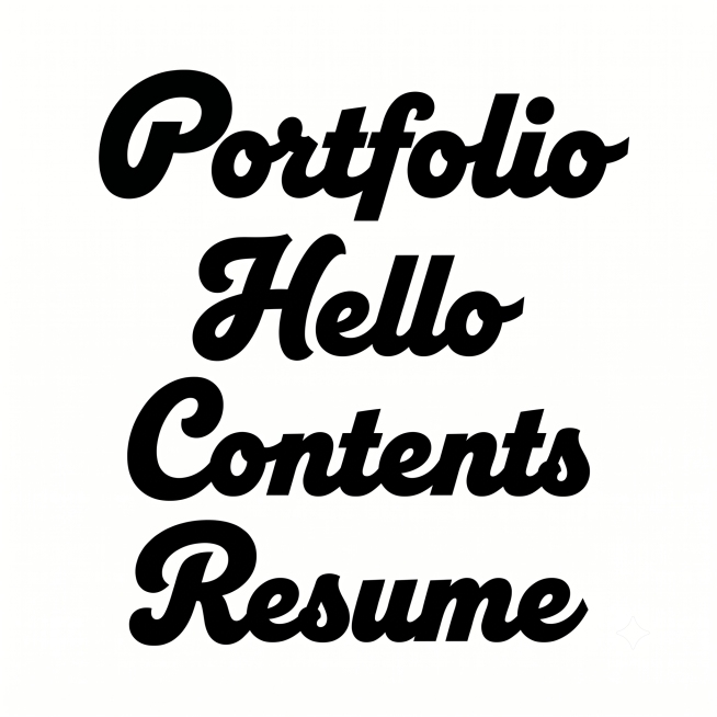 同字体字形延展内容：Hello、Contents、Resume预览效果