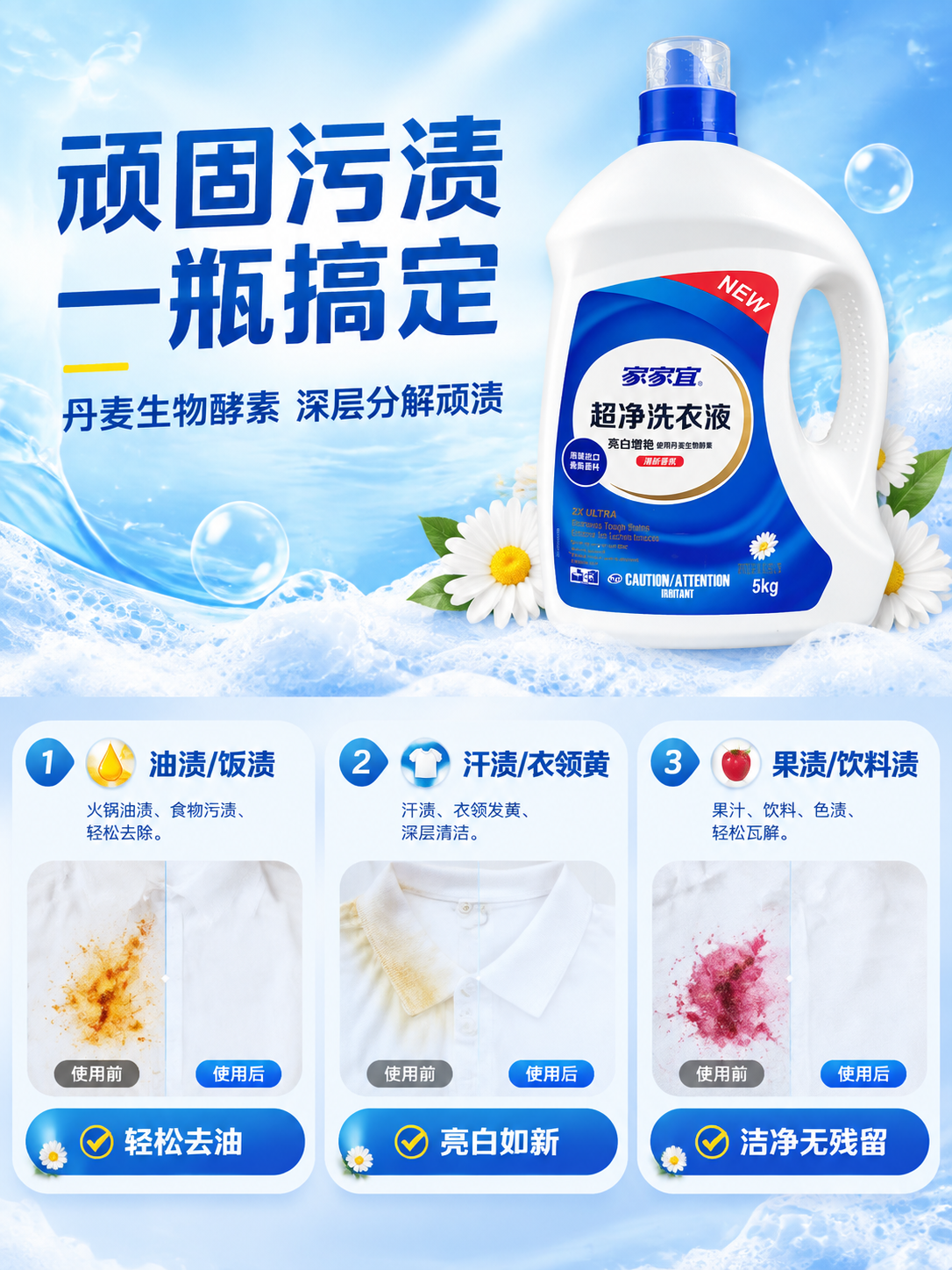 [商品] 使用【图1】家家宜超净洗衣液5kg瓶装；保留白色瓶身… - 图片创意预览