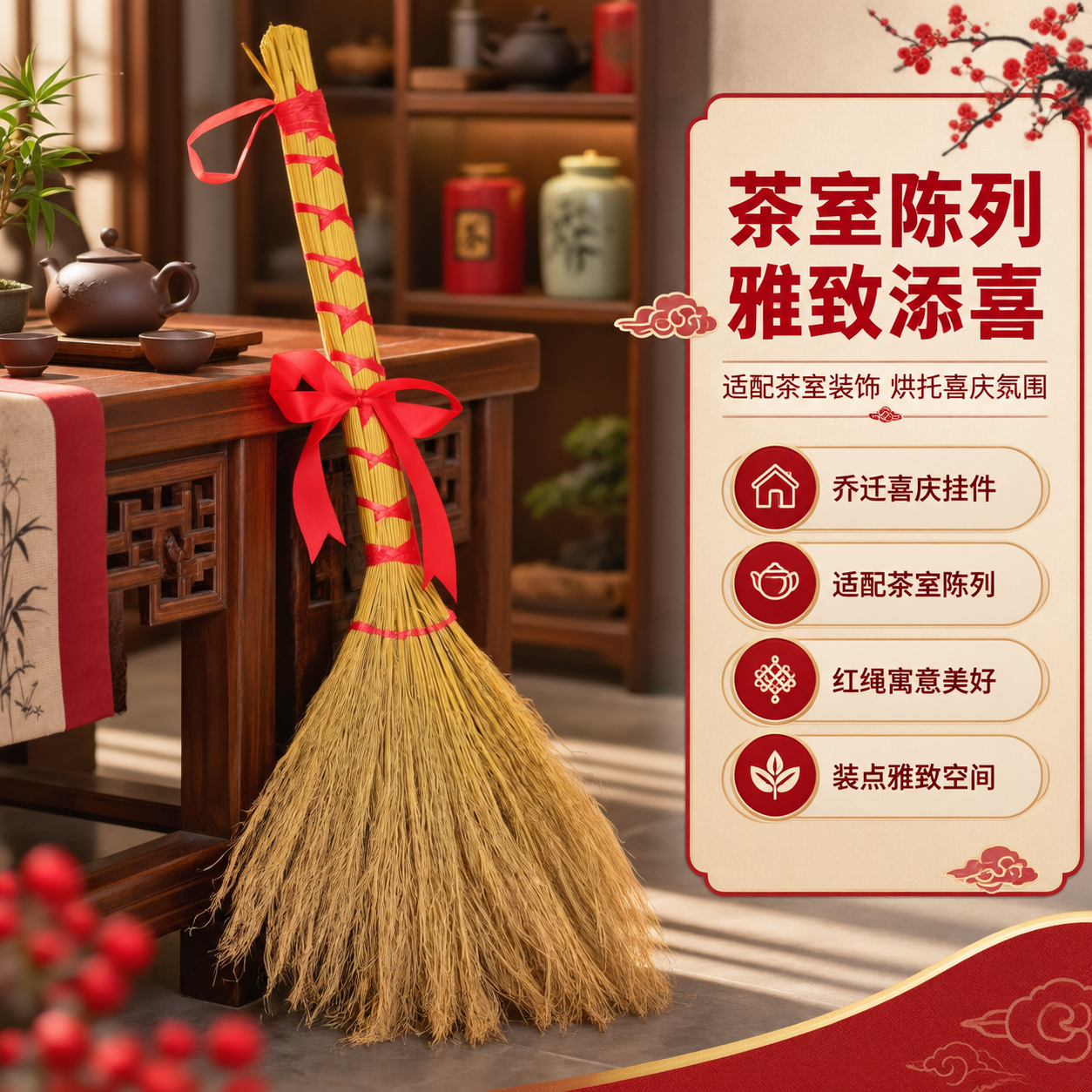 [商品] 使用【图1】单支扫把捆红绳乔迁挂件；保留扫把主体植物… - 图片创意预览