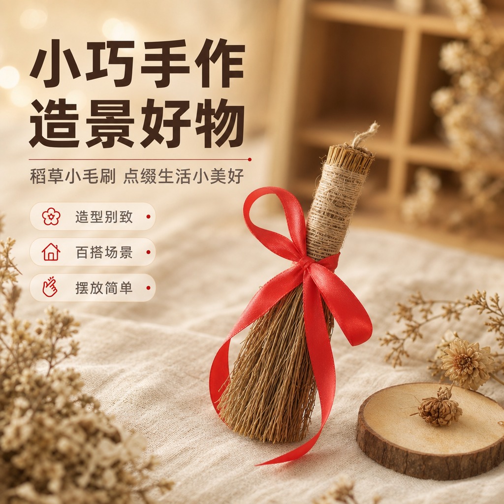 [商品] 使用【图1】稻草小毛刷捆红绳；保留稻草材质、麻绳缠绕… - 图片创意预览