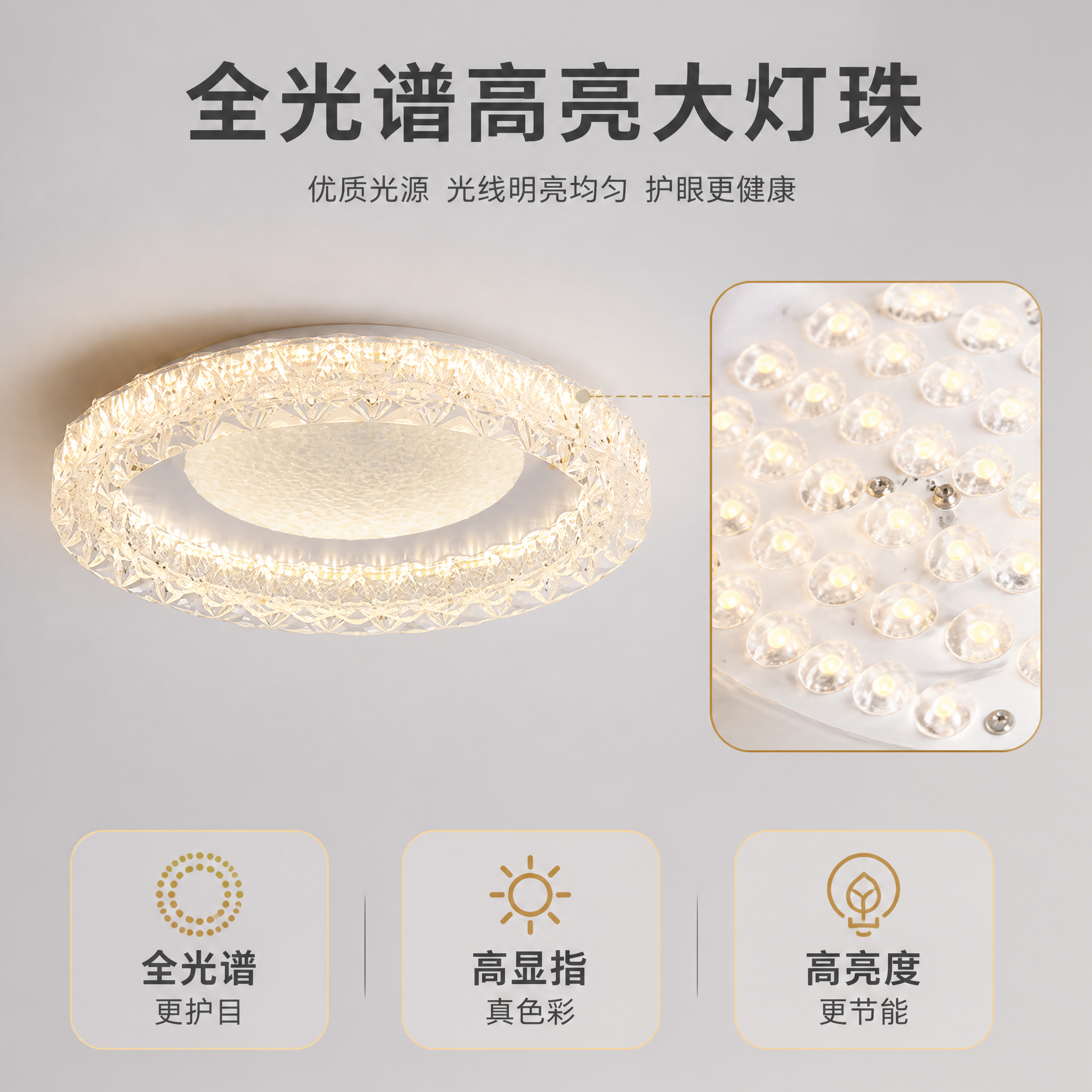 [主图-2] 现代卧室吸顶灯 全光谱高亮大灯珠卖点展示 突出光… - 图片创意预览
