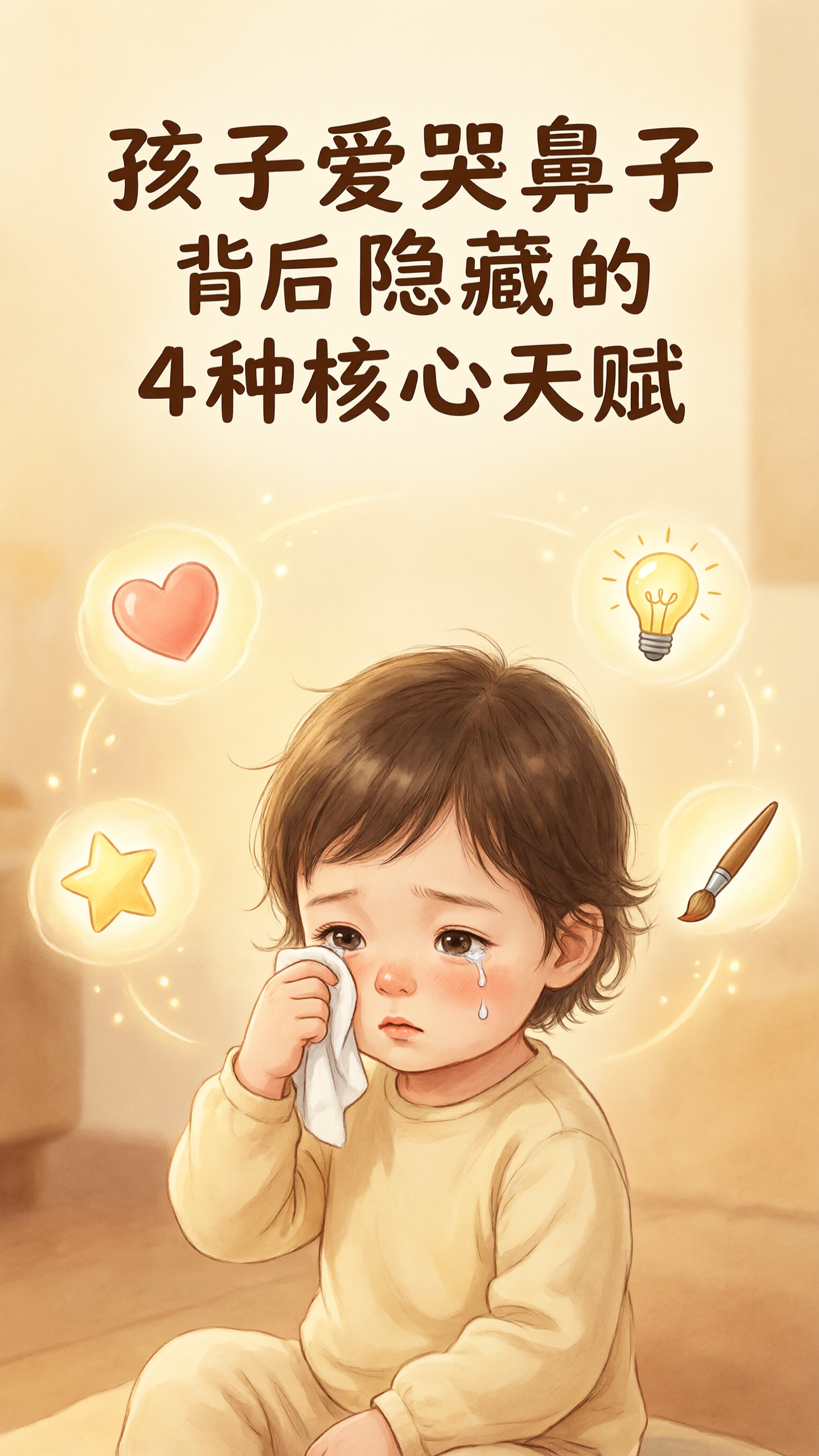 小红书风格封面图，主题是"孩子爱哭鼻子背后隐藏的4种核心天赋"… - 图片创意预览
