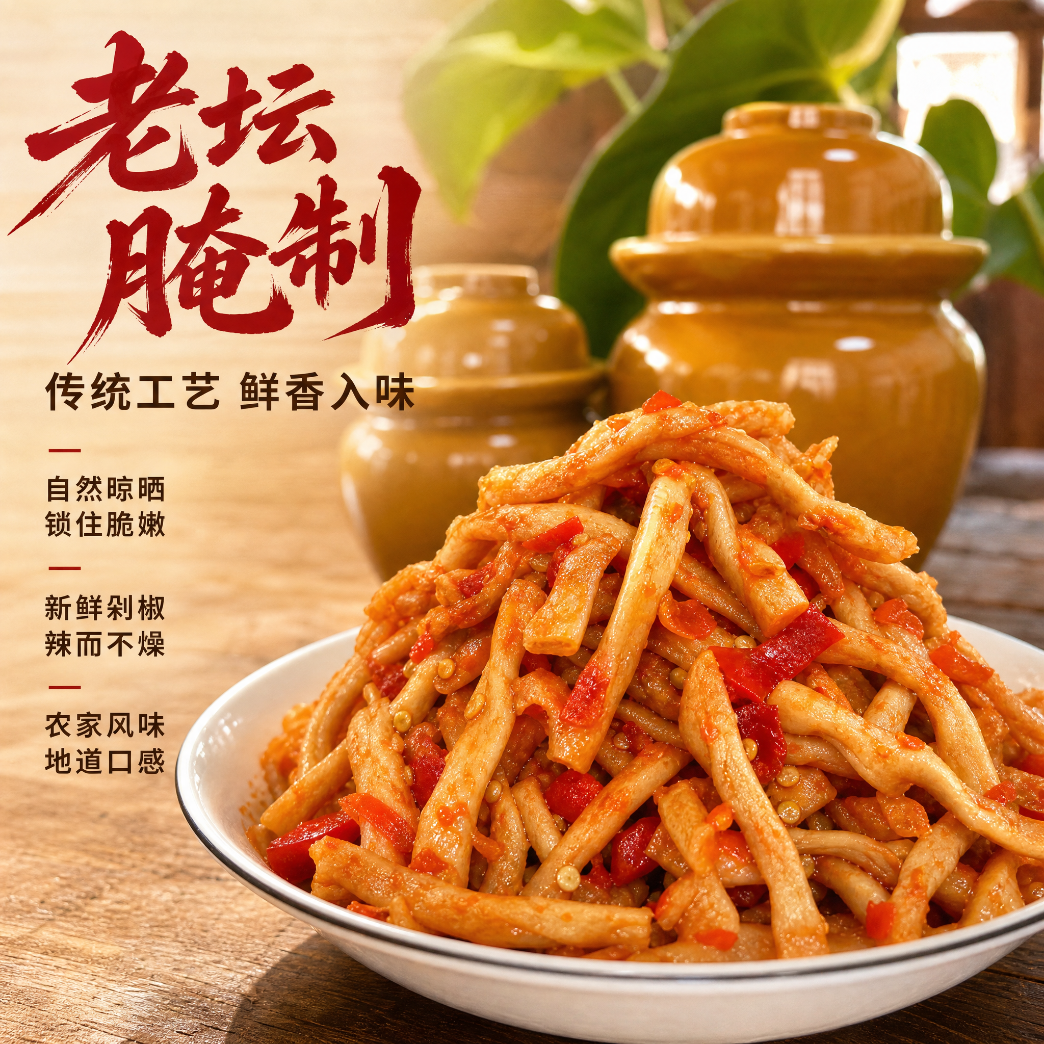[主图-2] 核心亮点与工艺展示，展示湖南剁椒萝卜条的传统腌制… - 图片创意预览