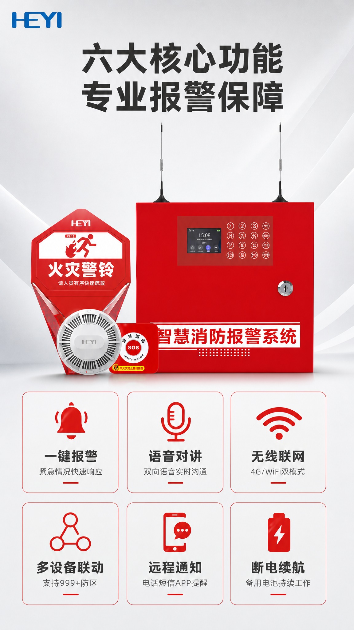 [商品] 使用【图1】智慧消防火灾报警系统套装，包含红色报警主… - 图片创意预览