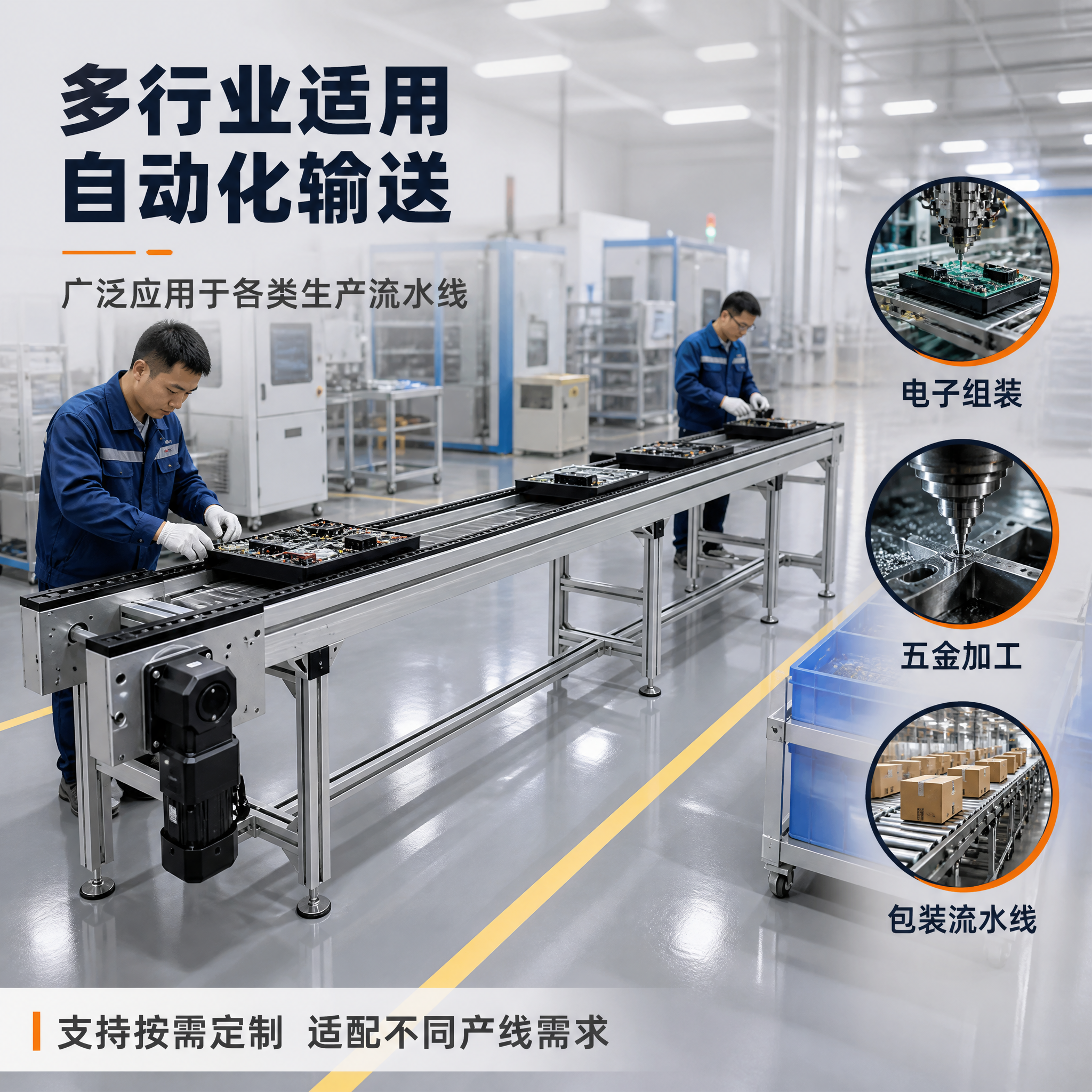 [主图-4] 倍速链输送线 应用场景图，展示输送线在工厂车间的… - 图片创意预览