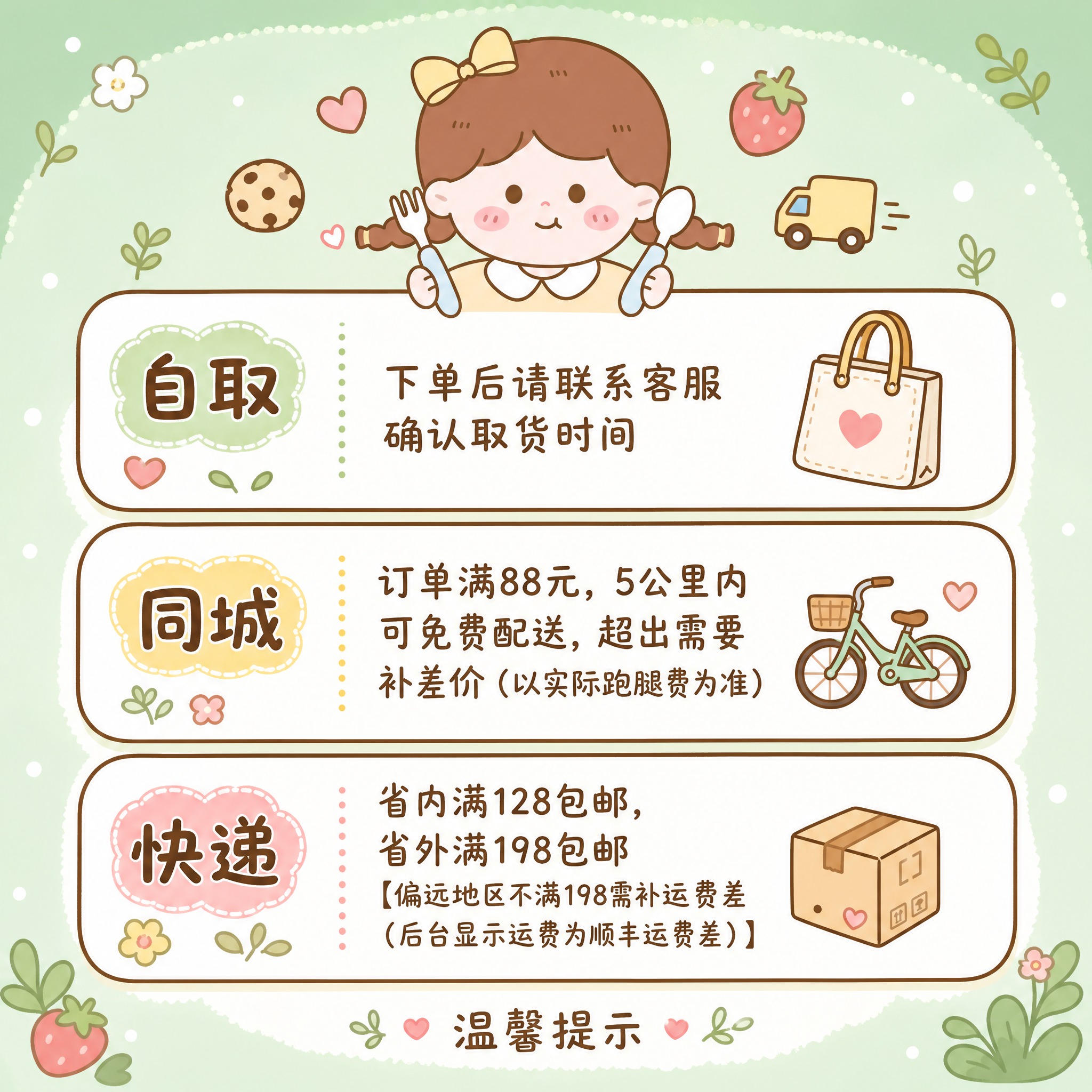可爱温馨卡通风格的正方形温馨提示海报，延续参考图中小女孩的治愈… - 图片创意预览