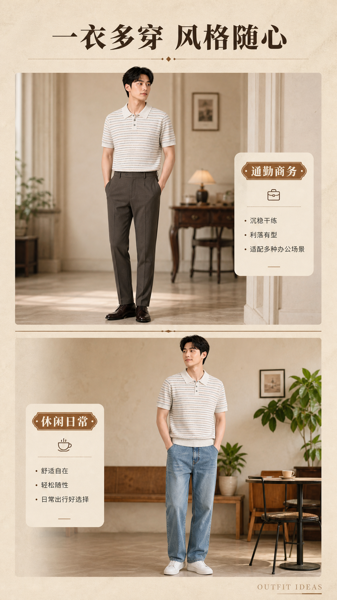 [商品] 使用【图1】男士复古条纹针织短袖Polo衫；商品处理… - 图片创意预览