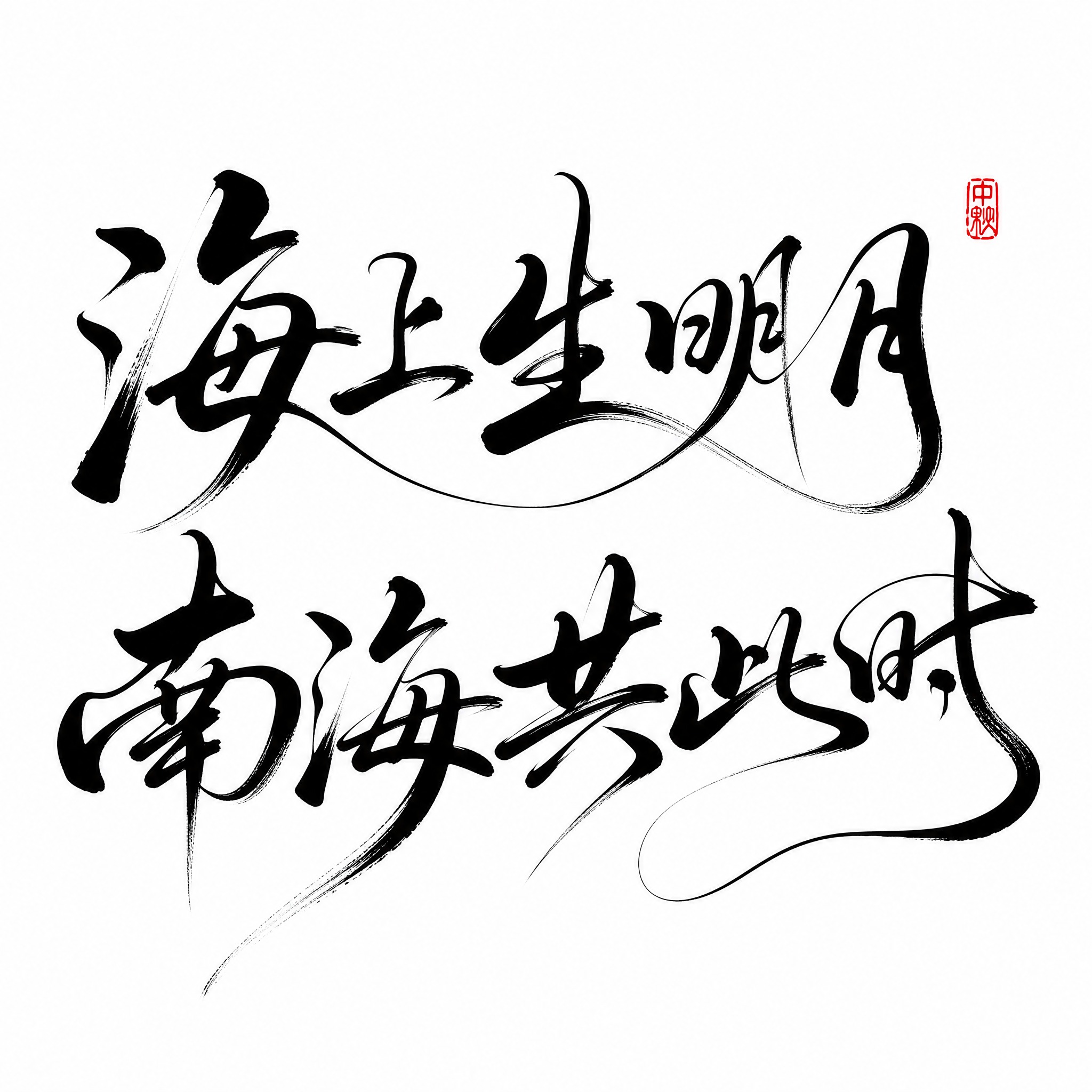 黑色字体，白色背景，干净的背景，创意手写书法字体设计十个字"海… - 图片创意预览