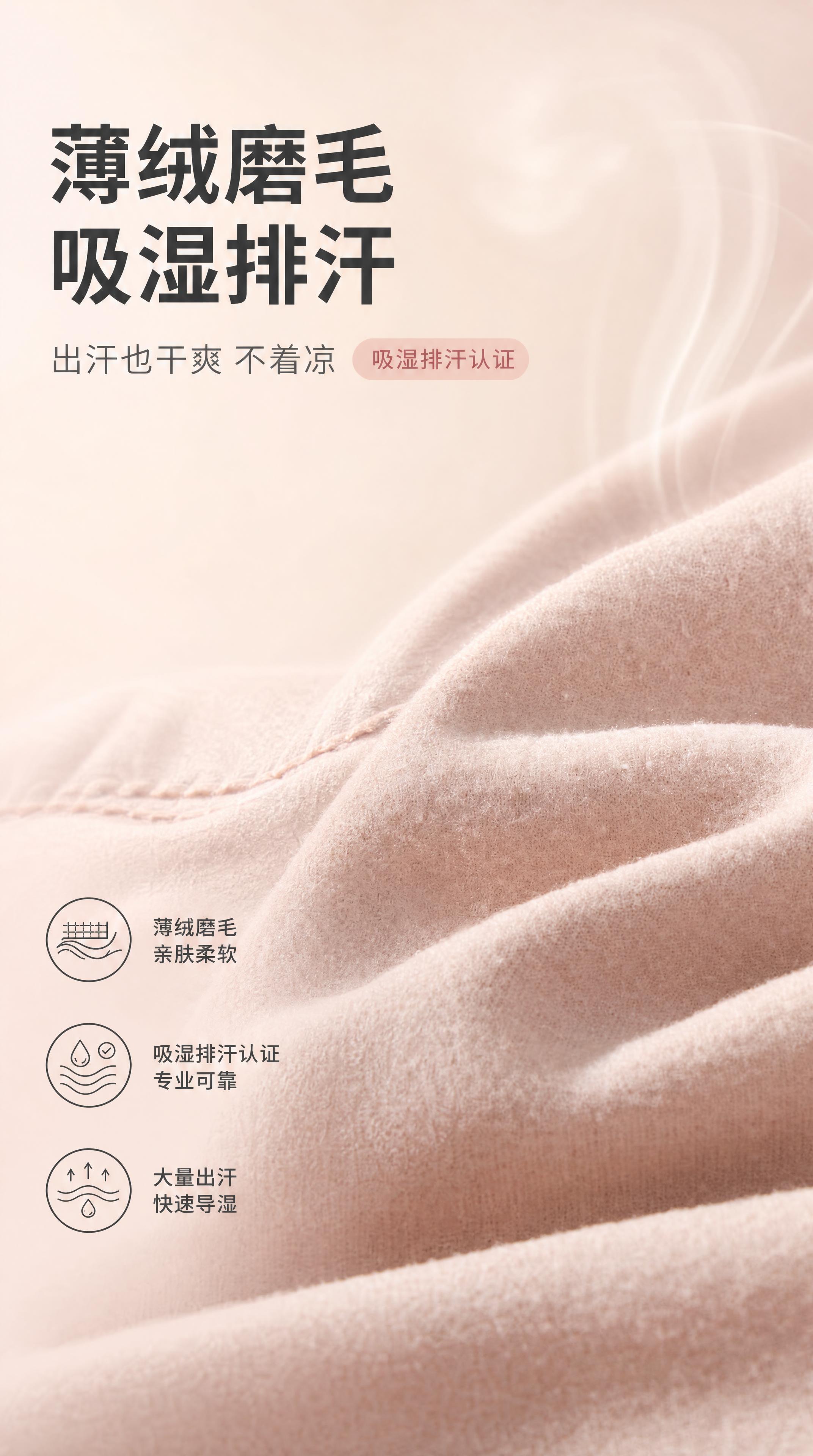 基于这张浅粉色薄绒磨毛面料图，生成一张淘宝/天猫9:16竖版电… - 图片创意预览