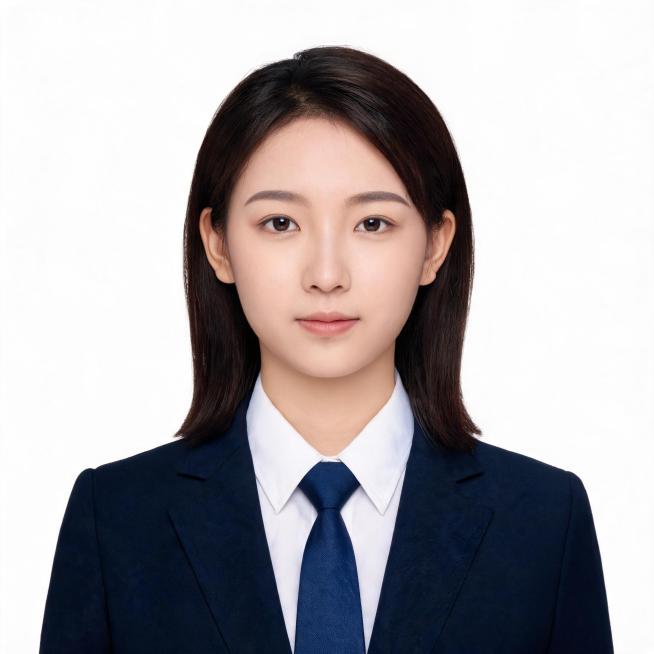 亚洲年轻女生，年龄20到30岁左右，正面免冠标准商务证件照，胸部以上胸像构图，人物居中端正，双肩平齐，平视镜头，表情自然平和，露出双耳与眉毛。身穿剪裁合身的正装西装外套，随机女生发型，内搭挺括纯白色正预览效果