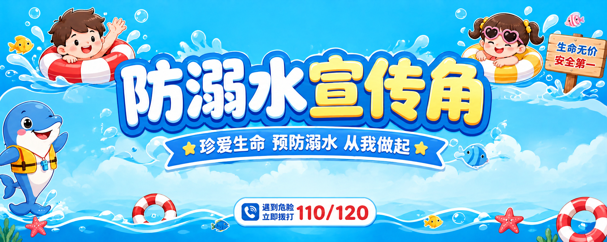 去除图片中的防溺水六不准文字内容和5个小的卡通画，将主题"防溺… - 图片创意预览