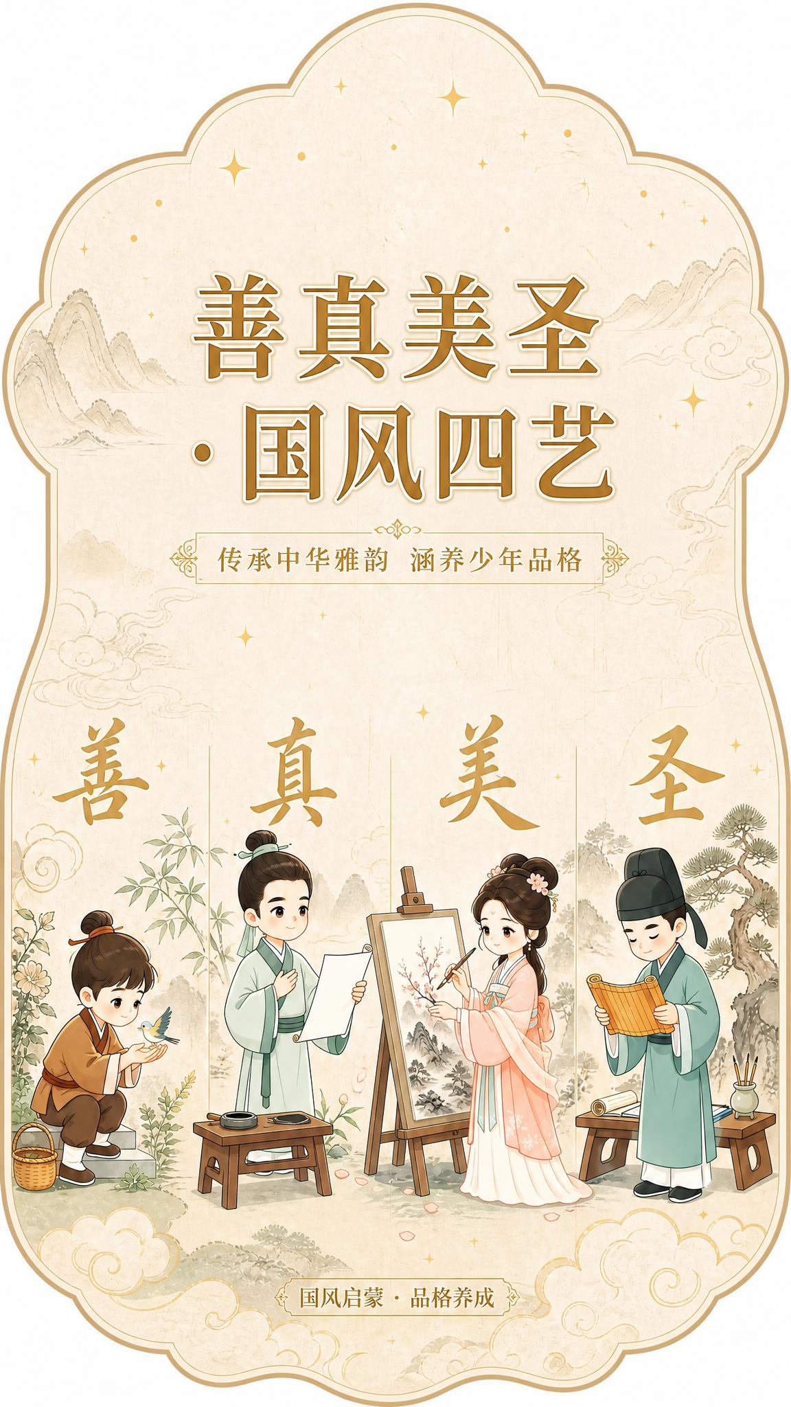 基于参考图生成竖版国风文化艺术海报，整体保持原图的国风Q版插画… - 图片创意预览