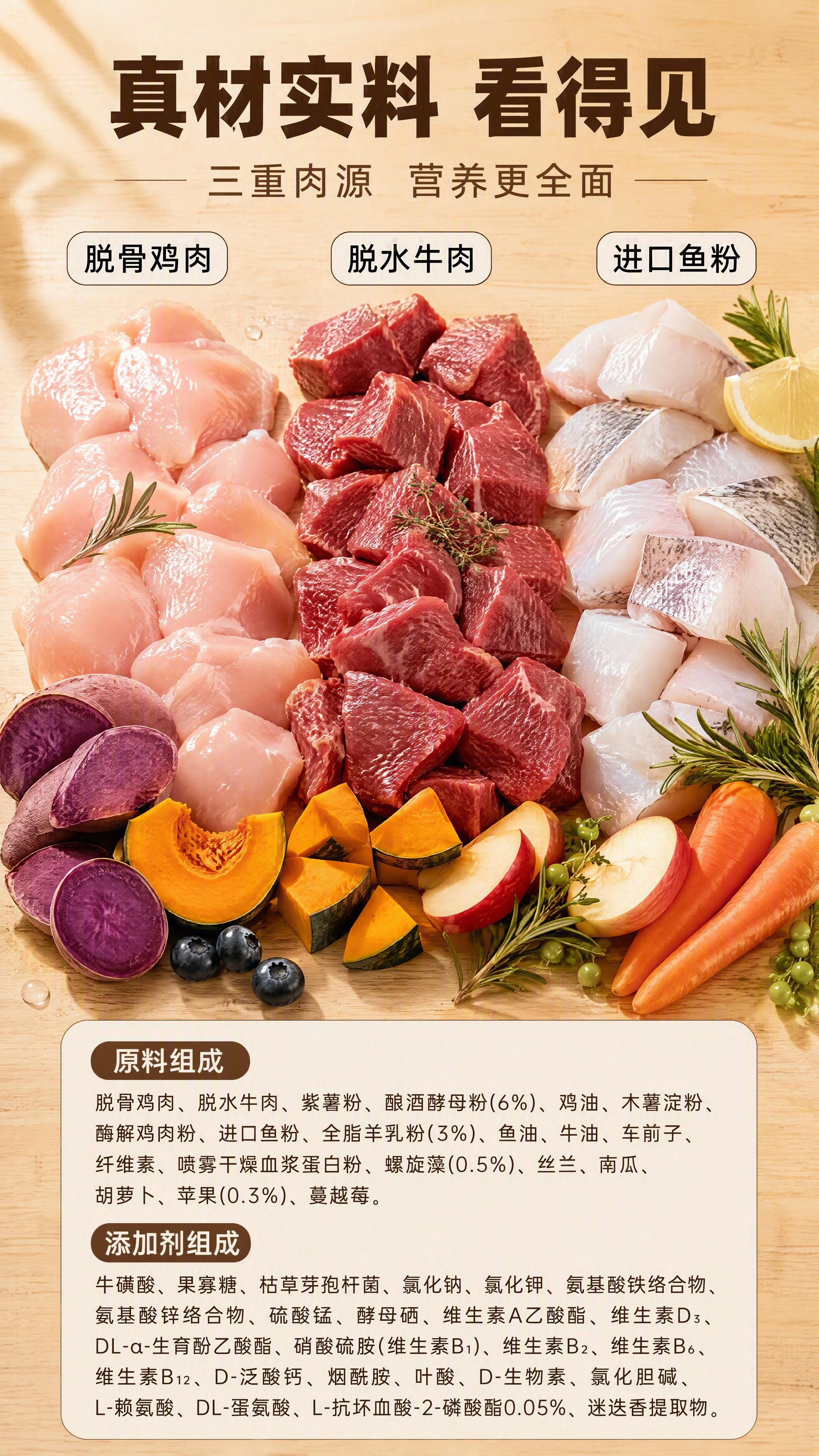 [第3张] 成分原料展示页-俏百宠猫粮三重肉源原料大展示。本张… - 图片创意预览