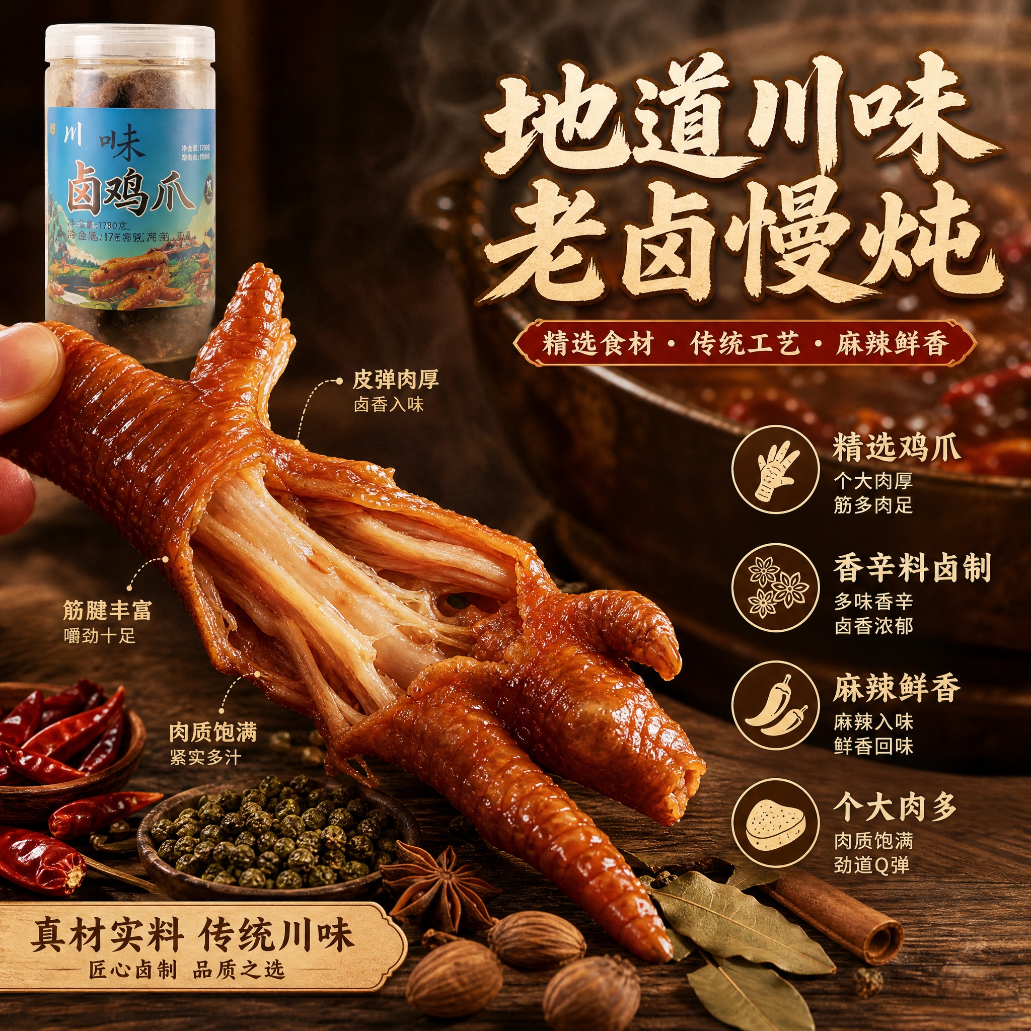 [主图-2] 核心亮点与溯源，川味卤制工艺与原料展示。 [统一… - 图片创意预览