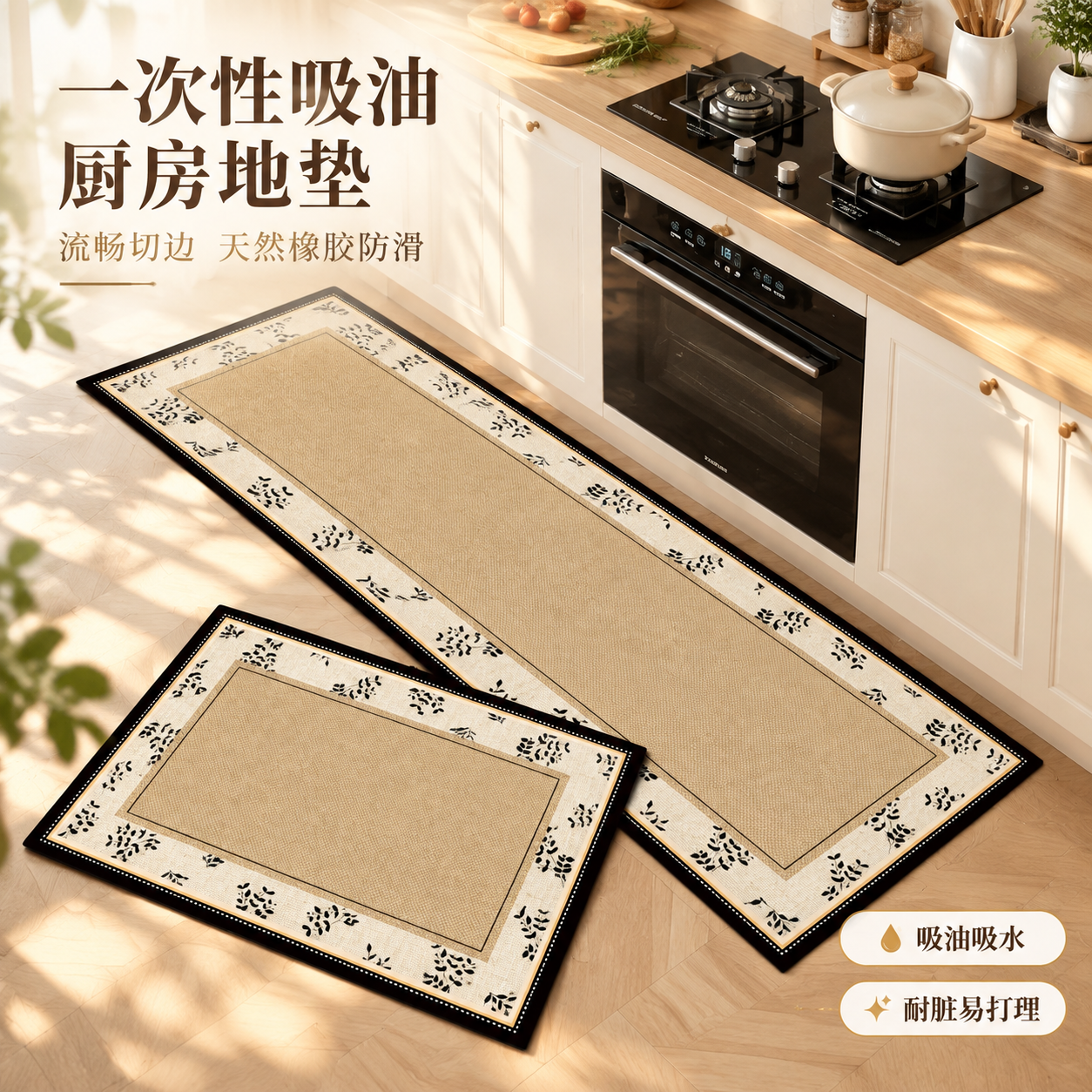 [主图-1] 厨房地垫氛围场景主图，突出一次性吸油厨房地垫的整… - 图片创意预览