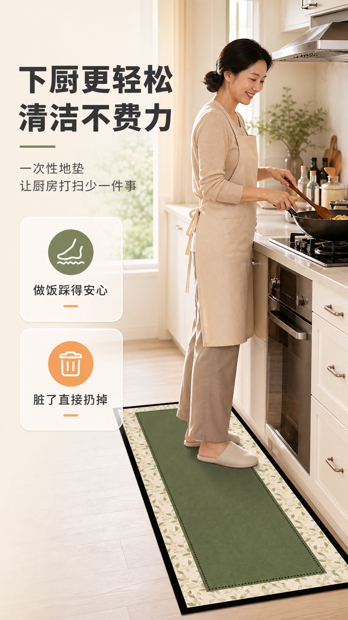 [商品] 使用【图1】橄榄绿一次性厨房地垫；保留长条形状、橄榄… - 图片创意预览