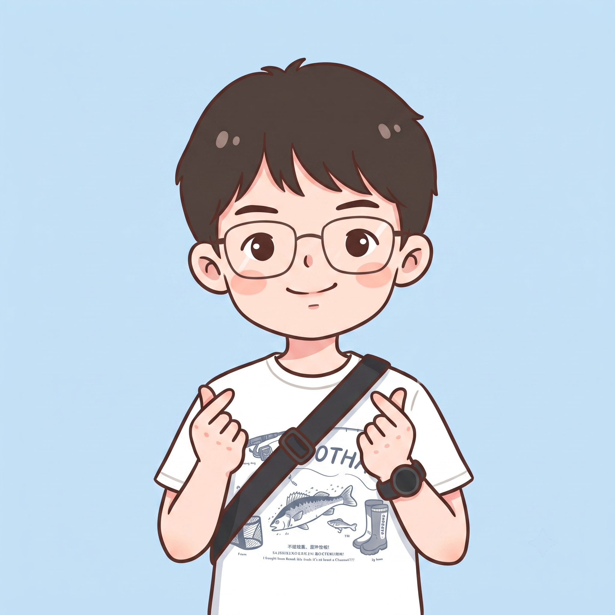 参考图中男性转为Q版卡通形象，保持脸部特征和眼镜，比心手势，简… - 图片创意预览