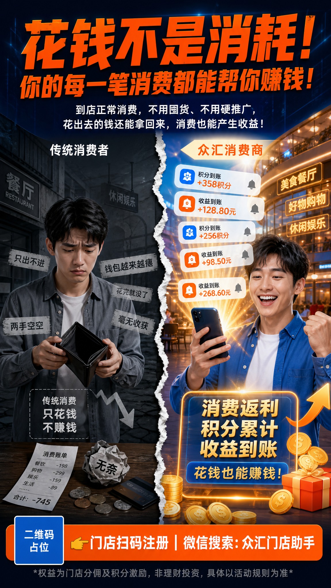 一张竖版商业营销海报，9:16比例，画面采用左右撕裂分割对比效… - 图片创意预览