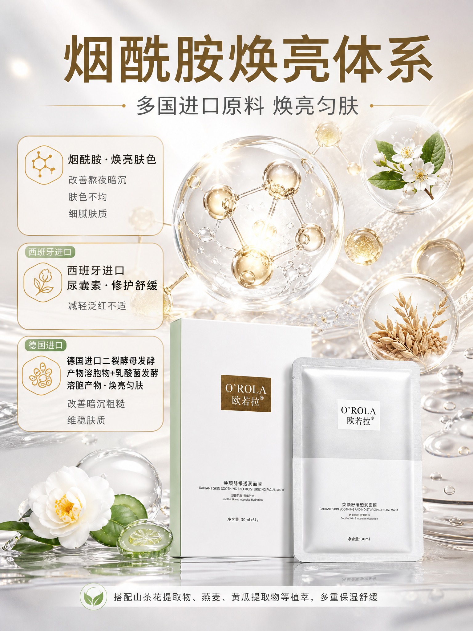 [主图-2] 欧若拉提亮面膜核心成分页，唯一任务：烟酰胺焕亮体… - 图片创意预览