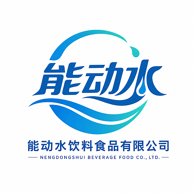 设计能动水饮料食品有限公司logo，以简约流动水波纹结合字体设计，简洁大气，凸显饮料行业属性