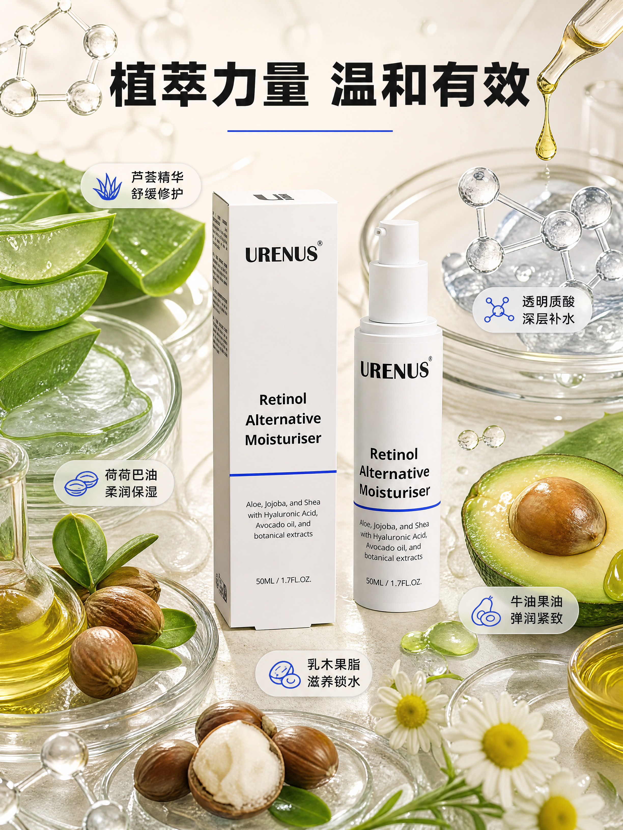 [商品] 使用【图4】URENUS 保湿乳产品+包装盒，周围环… - 图片创意预览