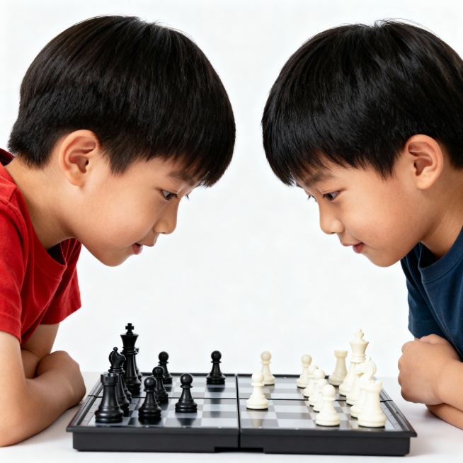 生成10张白底图片，1:1，两个小孩在下这个棋预览效果