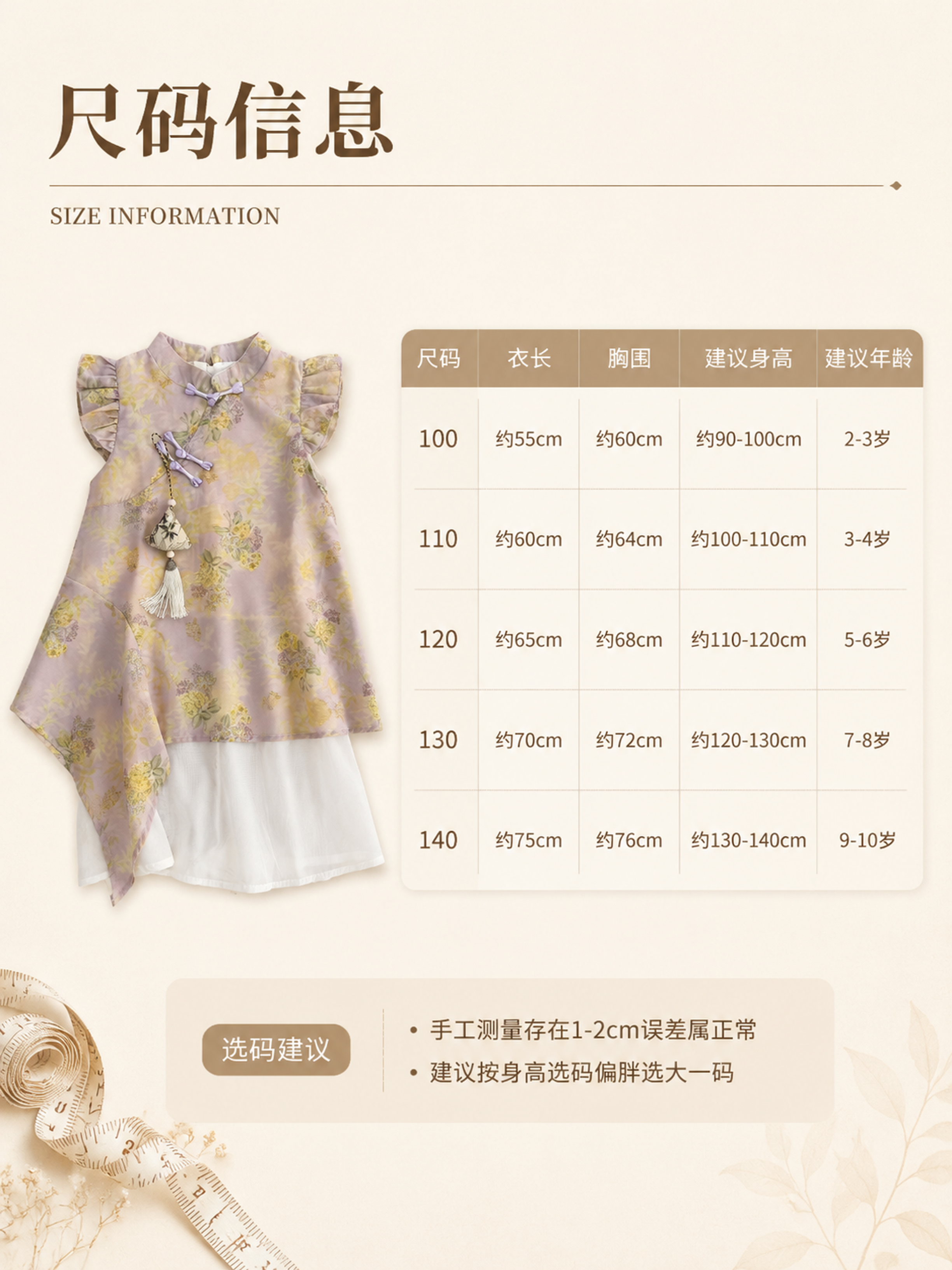 [第10张] 尺码信息页-儿童尺码表+选码建议。本张使用【图1… - 图片创意预览