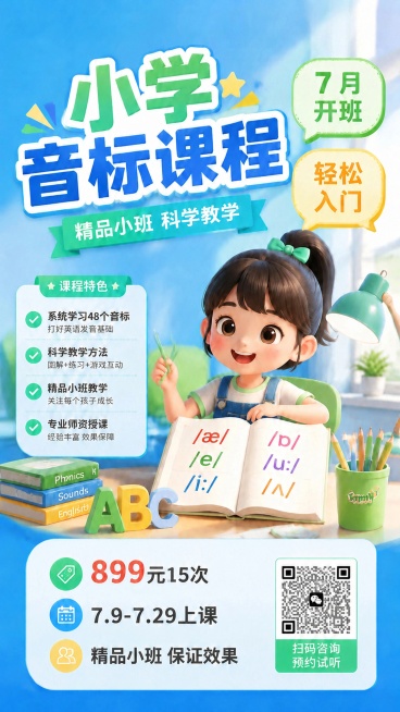 去掉海报左上角的优学教育logo和文字，保持海报整体内容、构图、风格、蓝色背景和其他元素完全不变，自然融合背景，不留下突兀痕迹预览效果