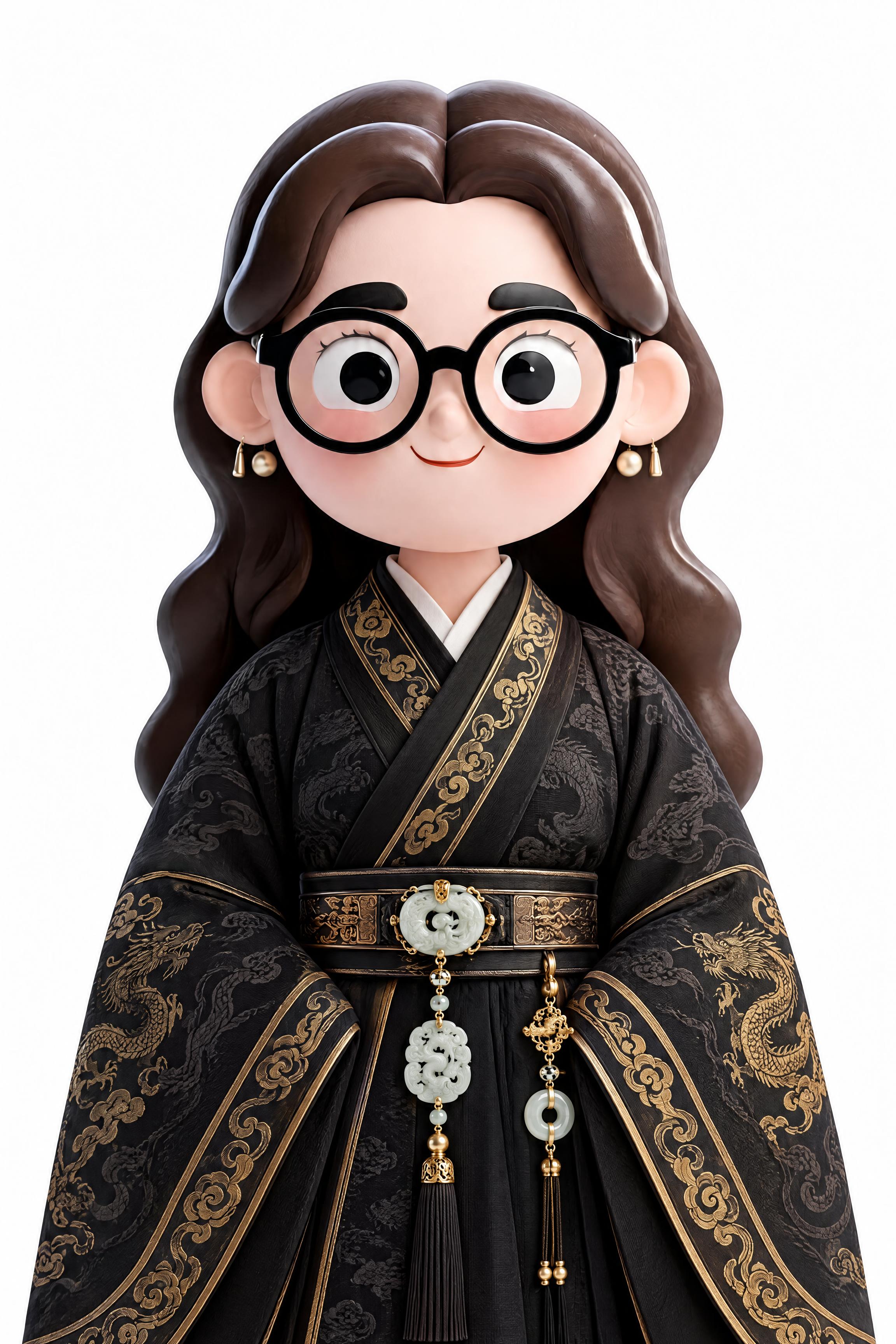 保持这个戴黑框眼镜的卡通女老师的脸部、发型和整体3D卡通风格完… - 图片创意预览