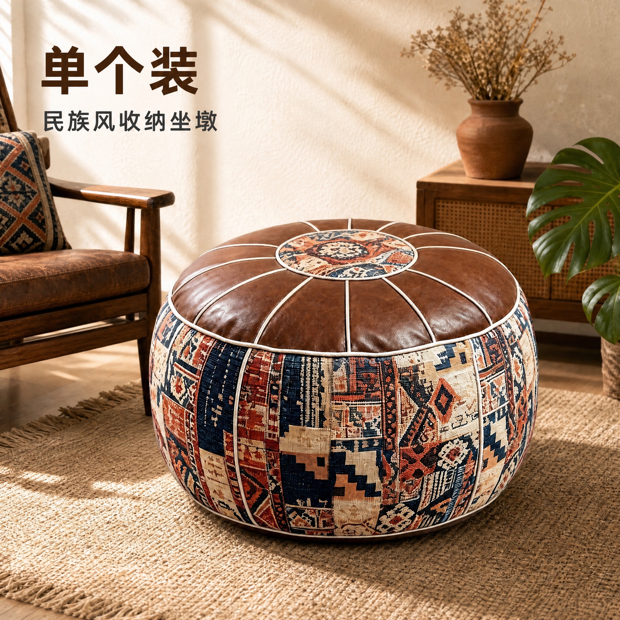 [主图-1] 单个民族风收纳坐墩场景SKU图，展示单只产品在真… - 图片创意预览