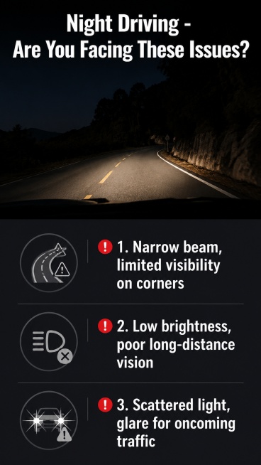 [Screen 2] Pain points of night driving, analyze problems with traditional headlights. No product im预览效果