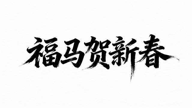 参考图中黑色字体的字形，生成文字“福马贺新春”，白色背景。字形可以再飘逸个性一些