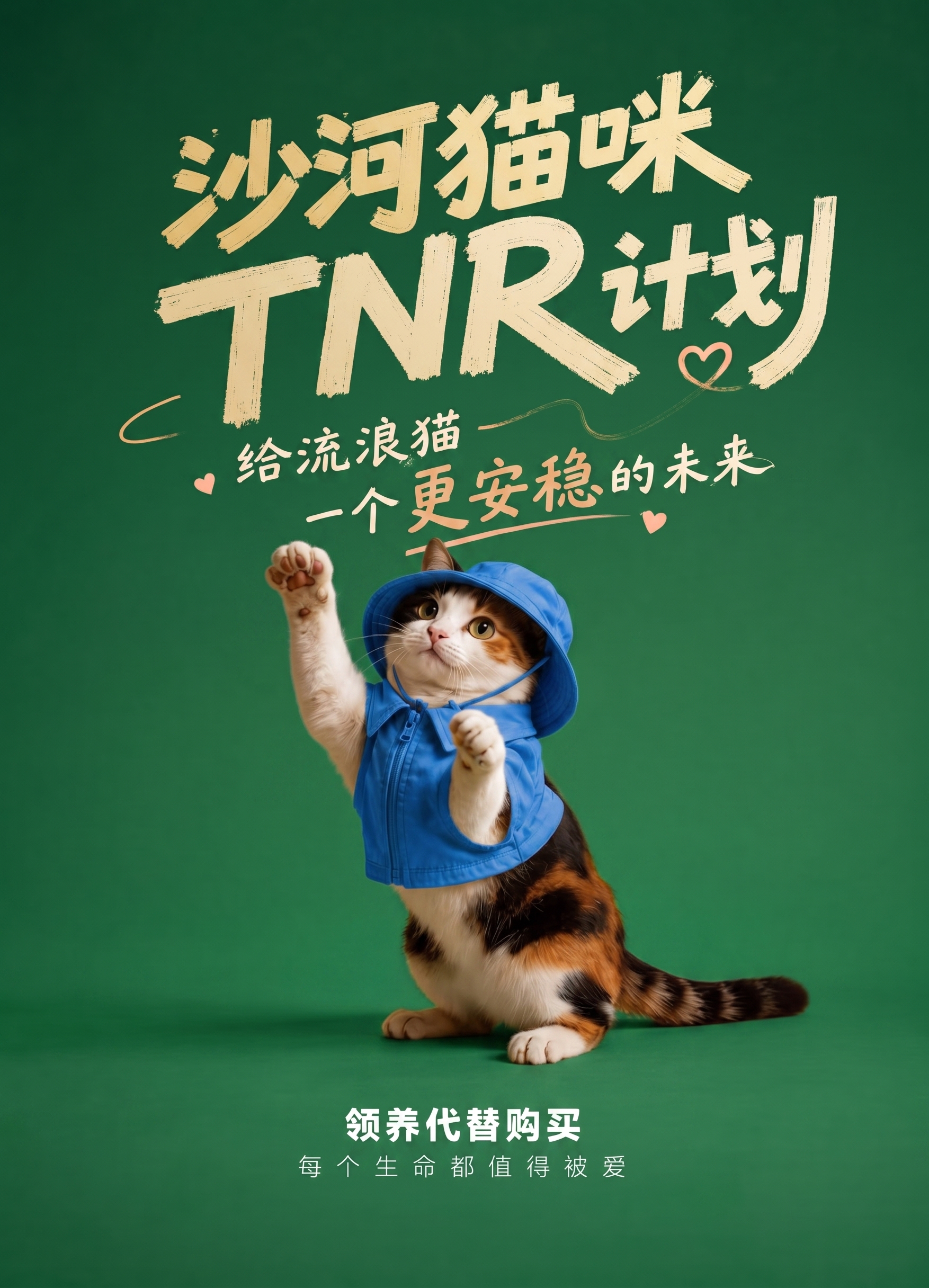 背景颜色更换成高尔夫绿色，文字颜色也要变哦，猫猫身上穿的衣服帽… - 图片创意预览